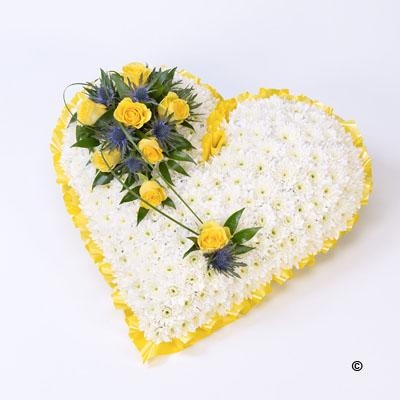 Classic White Heart with Yellow Roses *