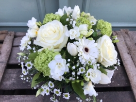 white and green posy